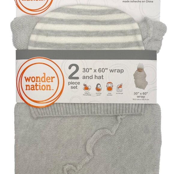 Wonder Nation Wrap and Hat 2 Piece Set Soft Gray 30X60 - Picture 3 of 3